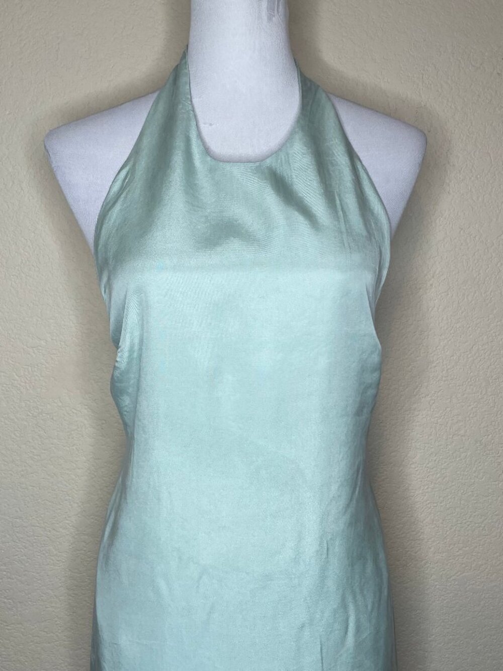 H&M Sage Green Lyocell Halter Maxi Dress Open Back Side Slit Clean Girl Size S - Picture 4 of 16